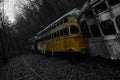 Trolley graveyard Black & white spash yellow Royalty Free Stock Photo