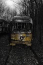 Trolley graveyard Black & white yellow Royalty Free Stock Photo