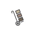 Trolley handcart with cardboard boxes filled outline icon