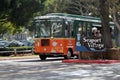 Trolley Bus Driving out of Seaport Village in San Diego