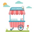 Trolley with ice cream. Cart and sweet, ice cream, kiosk and marketplace. Vector illustration.