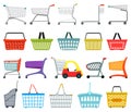 Trolley Isolated Cartoon Set Icon. Vector Cartoon Set Icon Shopping Basket. Vector Illustration Trolley On White