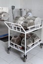 Trolley with medical steril instrument in autoclave lab Royalty Free Stock Photo