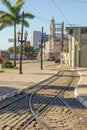 trolley track on streets of the historic center of Santos, Brazil