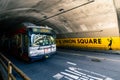 City Bus Driving through Union Square Tunnel in San Francisco California Royalty Free Stock Photo