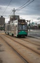 Trolley vehicle on a railway track in historic Boston, Massachusetts