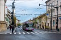 CLUJ-NAPOKA, ROMANIA - April 27, 2022. Trolleybus Astra ICPE-SAERP #101 riding with passengers in the streets of Cluj-Napoka.
