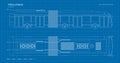 Trolleybus drawing. Outline urban transport blueprint. Top, side view of electricity vehicle. Trolley bus template