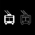Trolleybus electric city transportation urban public transport trolley bus set icon white color vector illustration image solid Royalty Free Stock Photo