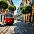 trolleybus engaged in an astounding mid Royalty Free Stock Photo