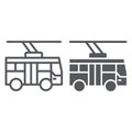 Trolleybus line and glyph icon, transportation and public, city traffic sign, vector graphics, a linear pattern on a