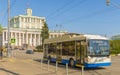 Trolleybus in Moscow streets. trackless trolley Royalty Free Stock Photo