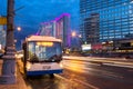 Trolleybus on New Arbat Street in evening. Moscow. Russia