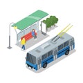 Trolleybus stop isometric 3D icon
