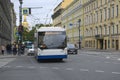 Trolleybus Trolza-5265 `Megapolis` route No. 7 on Nevsky Prospekt, Saint Petersburg Royalty Free Stock Photo