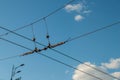 Trolleybus wires against the blue sky Royalty Free Stock Photo