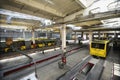 Trolleybuses parked at the trolley depot hangar for technical inspection, depot maintenance