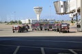 Trolleys with cargo at the international airport of Antalya - July 2017 Royalty Free Stock Photo