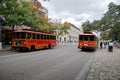 Trolleys in downtown San Antonio Royalty Free Stock Photo