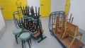 Trolleys of furniture waiting to be uploaded into self storage Royalty Free Stock Photo