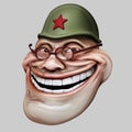 Trollface in russian helmet. Internet troll 3d illustration