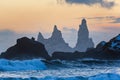 trolls fingers rock, Iceland winter, Vik village, sunset in Iceland