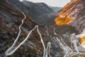 Trollstigen road in Norway with many hairpins located near Andalsnes