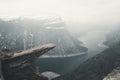 Trolltunga The Famous place in Norway, View On Trolltunga And Mountain Landscape, Odda, Norway Royalty Free Stock Photo