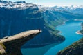 Trolltunga - troll tongue. Rock formation in Norway Royalty Free Stock Photo