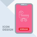 trolly, baby, kids, push, stroller Line Icon in Mobile for Download Page