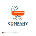 trolly, baby, kids, push, stroller Logo Design. Blue and Orange