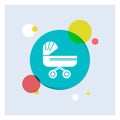trolly, baby, kids, push, stroller White Glyph Icon colorful Circle Background