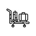 Black line icon for Trolly, luggage and airport