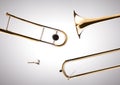 Trombone disassembled with white gradient isolated background Royalty Free Stock Photo