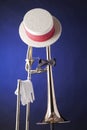 Trombone Hat Bow Tie Isolated on Blue Royalty Free Stock Photo