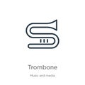 Trombone icon. Thin linear trombone outline icon isolated on white background from music collection. Line vector sign, symbol for Royalty Free Stock Photo