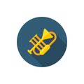 Trombone music tools vector icon, flat design, long shadow