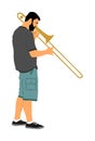 Trombone player illustration. Music man play wind instrument. Music artist boy. Jazz man. Bugler street performer. Musician