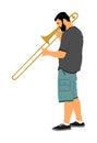 Trombone player illustration. Music man play wind instrument. Music artist. Jazz man. Bugler street performer.
