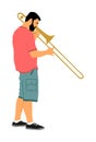 Trombone player illustration. Music man play wind instrument. Music artist. Jazz man. Bugler street performer. Musician.