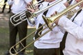 Trombone players of military brass band Royalty Free Stock Photo