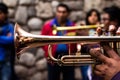 Trombones playing in a big band. Royalty Free Stock Photo