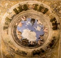 Trompe loeil oculus in the center of the vaulted ceiling of the Camera degli Sposi. Ducal Palace of Mantua, Italy Royalty Free Stock Photo