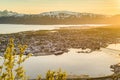 Tromso as seen from Mount Storsteinen, Norway. Royalty Free Stock Photo