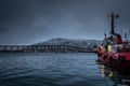 Tromso Bridge across Tromsoysundet strait and Tromso harbour