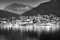 Tromso city with yachts black and white background Royalty Free Stock Photo