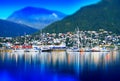 Tromso city with yachts tilted background Royalty Free Stock Photo