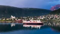TROMSO, FINLAND - JULY 26, 2016: the Hurtigruten ship navigating into Tromso Norway Royalty Free Stock Photo