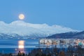 Tromso At Full Moon In Winter Time, Aerial View,  Norway Royalty Free Stock Photo
