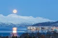 Tromso At Full Moon In Winter Time, Aerial View, Norway Royalty Free Stock Photo